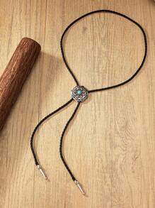 1入西部牛女孩風格藍色綠松石裝飾皮革繩項圈