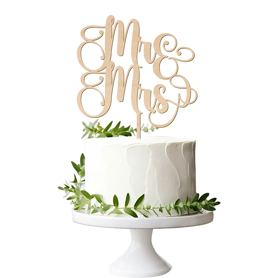 Decoración de pastel de bodas o compromiso de topper 'Sr. y Sra.' En madera (tamaño grande) - de madera - Ver 1
