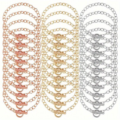 10pcs OT Toggle Clasp Bracelet Chains DIY Jewelry Making Alloy Round Link Bracelet, Silver, Rose Gold