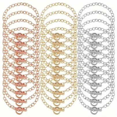 10pcs OT Toggle Clasp Bracelet Chains DIY Jewelry Making Alloy Round Link Bracelet, Silver, Rose Gold