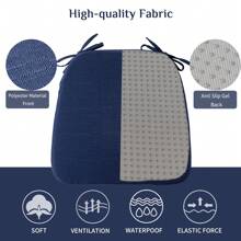 Chair Cushion With Ties For Dining Chairs, Non Slip Kitchen Chair Pad And Dining Seat Cushion With Machine Washable Cover, Navy,16"X16"X2" - Navy Blue - View 2
