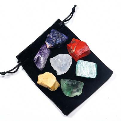 7pcs Natural Crystal Chakela Balance Raw Stone Set Healing Crystal Gemstone Kit  Meditation Reiki Spiritual Energy Stone