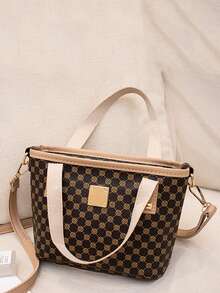 轻便、商务休闲简约拉链单肩包，适合少女、大学生、新手和白领人士，非常适合办公室、大学、工作、商务、通勤、户外、旅行、郊游 - 卡其色 - 查看 4