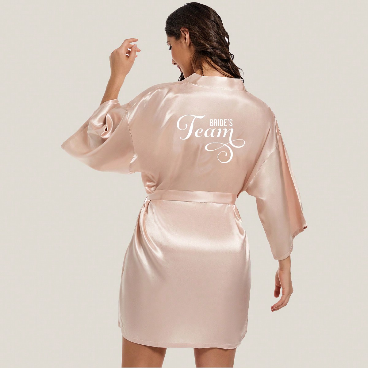 Pieza Bata corta de seda sintética elegante con estampado de "BRIDE'S" para el equipo de damas de honor, otoño e invierno
