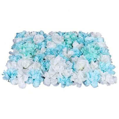 12 delar blomväggpanel, 60 cm x 40 cm konstgjord blommarosvägg, konstgjord blomstervägg för fest bröllop bruddusch konstgjord blomsterdekoration (blå)