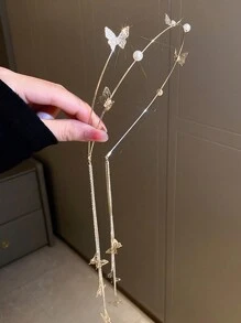 topshiny Fashionable Rhinestone Butterfly & Tassel Hairband, Luxurious Headwear With Unique Design, Hair Accessory For Women,Hairband,Hair Hoop Headbands - Multicolor - View 3