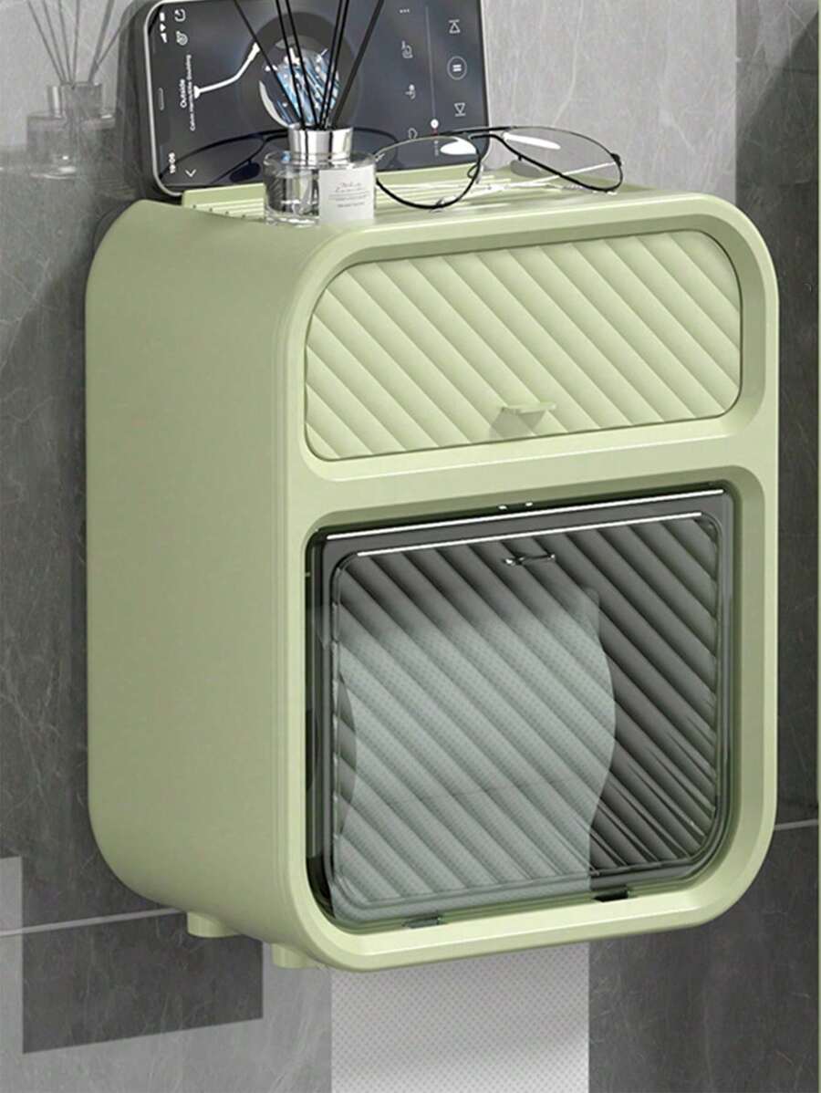 Caja de pañuelos para baño y cocina con cubo para armario, multiusos, adecuada para rollos de papel y pañuelos de papel - Verde - Ver 1