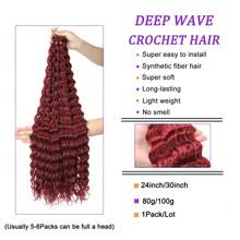1 Pack Ocean Wave Crochet Hair ,30Inch Deep Wave Braiding Hair For Women Synthetic Curly Crochet Hair Extensions Wavy Braiding Hair Bohemian Crochet Braids(BUG#)