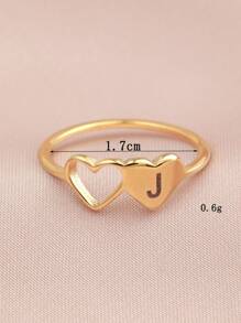 1pc Stainless Steel Gold Colored Double Heart Ring With 26 Letters Engraved, Fashionable And Simple, Suitable For Daily Decoration Or Gift Giving Valentines,Mom,Mother,Mother's Day,Gift - Yellow Gold - View 3