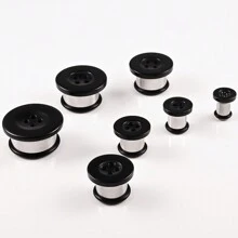 2入組黑色柿膠鈕扣單邊擴孔耳環，帶O型環伸展珠寶 - 耳擴 - 查看 8