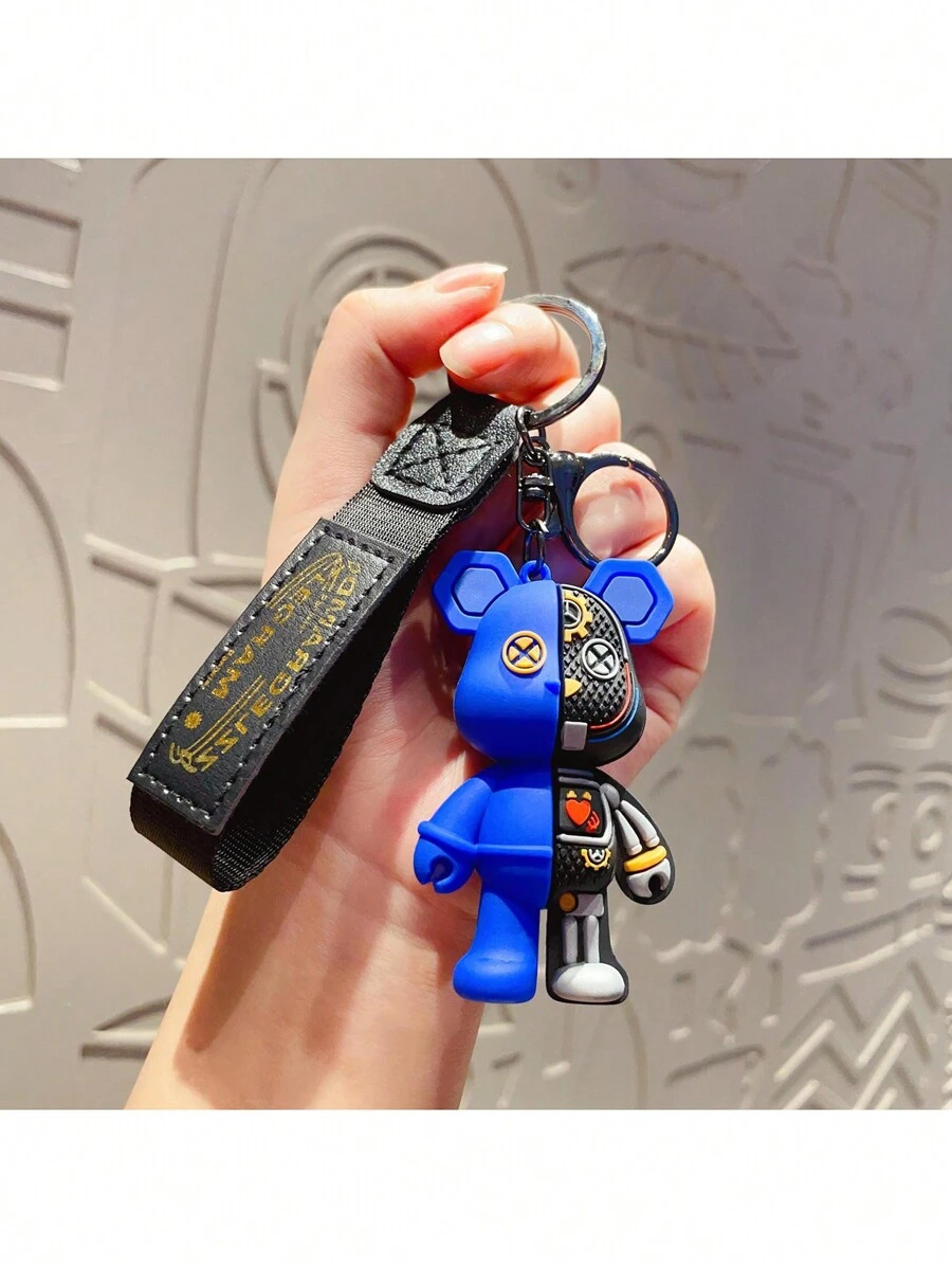 1只創意半解剖時尚機械熊鑰匙扣吊飾,可愛的熊形狀帶有高端感,適合裝飾背包和汽車鑰匙圈 - 彩色 - 查看 1