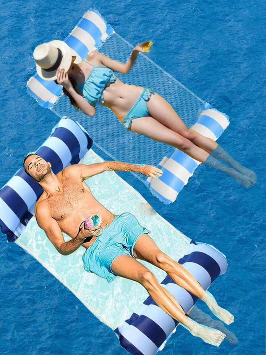 2pcs Inflatable Water Hammock Sofa Bed, Foldable Backrest Floating Lounger, Pool Party Float Chair Pool Float, Beach Essentials, Beach Accessories, Pool Inflatable, Pool Float - Multicolor - View 1