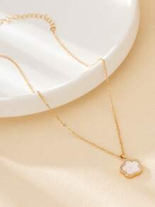 1 pieza Collar de mujer con colgante de trébol de la suerte con strass, para baile de graduación, fiesta o regalo de cita, San Valentín, mamá, madre, Día de la Madre - Blanco - Ver 4