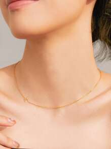 925銀字母項鍊，14k鍍金精緻可愛字母吊墜，簡單時尚個性化名字項鍊，少女禮物 - 金黃色 - 查看 3