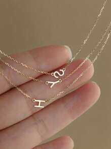 925銀字母項鍊，14k鍍金精緻可愛字母吊墜，簡單時尚個性化名字項鍊，少女禮物 - 金黃色 - 查看 6