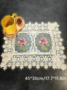 1入組花卉刺繡中空網狀桌布，適用於餐桌、電視機櫃、鞋櫃、室內/室外桌布節日裝飾 - 香檳色 - 查看 5