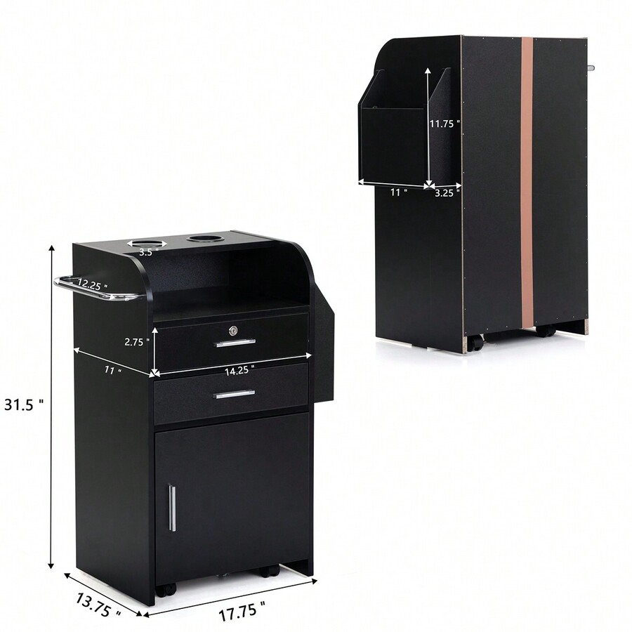 Beauty Salon Storage Mobile Styling Station With 2 Hair Dryer