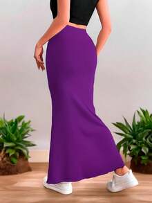 Falda larga corte de sirena ajustada para mujer de moda - Morado - Ver 3