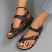 Womens Casual Fashion Adjustable Buckle Non-Slip Orthopedic Comfortableive Athletic Memory Foam Cushion Cork Footbed Slides Sandals - Brown - View 6