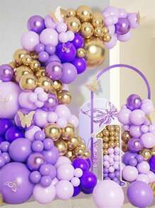 108 pièces Confettis fête violet or, chaîne de colle de ballon et 2 pièces accessoire de ballon, kit de décoration de ballon idéal pour la décoration de la nouvelle année 2025, anniversaire, fête, mariage, salle, mur de fond, Saint-Valentin, rentrée scolaire