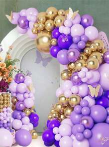 108 pièces Confettis fête violet or, chaîne de colle de ballon et 2 pièces accessoire de ballon, kit de décoration de ballon idéal pour la décoration de la nouvelle année 2025, anniversaire, fête, mariage, salle, mur de fond, Saint-Valentin, rentrée scolaire