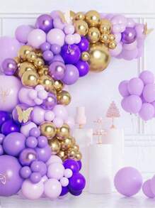 108 pièces Confettis fête violet or, chaîne de colle de ballon et 2 pièces accessoire de ballon, kit de décoration de ballon idéal pour la décoration de la nouvelle année 2025, anniversaire, fête, mariage, salle, mur de fond, Saint-Valentin, rentrée scolaire