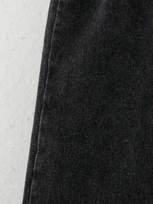 少女纸袋腰阔腿宽松休闲牛仔裤 - 黑色 - 查看 4