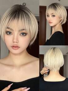 10 英寸短直发假发 女士合成耐热假发 成熟清爽假发 适合日常佩戴 - 金色 - 查看 3