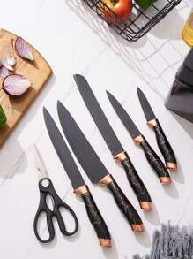 7 Pcs/Set Knife Set With Knife Block Set, 7-Piece Chef's Knife Set With Knife, Scissors, Knife Block - Black - View 10