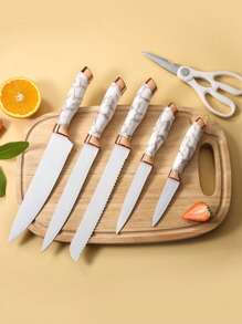 7 Pcs/Set Knife Set With Knife Block Set, 7-Piece Chef's Knife Set With Knife, Scissors, Knife Block - Black - View 5