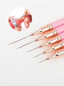 美甲绘图笔套装，5支金属柄美甲笔刷，美甲设计笔，绘画绘图勾线美甲工具，适用于家庭和专业美甲沙龙 - 玫瑰紅 - 查看 4