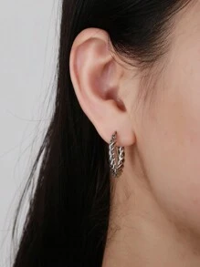1pair Fashionable Round Twisted Stainless Steel Hoop Earrings, Suitable For Women's Daily Wear