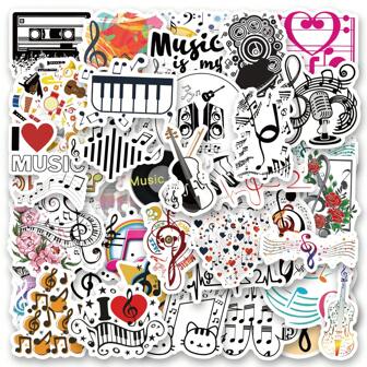 50 piezas de pegatinas de música, pegatinas estéticas de vinilo para scrapbooking, diario, portátil, parachoques, monopatín, botella de agua, computadora, teléfono, dibujos animados, casco duro, pegatinas y calcomanías de coche, útiles escolares, de vuelta a la escuela