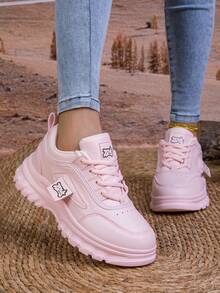 Giày thể thao Chunky Thiết kế dành cho nữ Giày thể thao Chunky trắng, Giày thể thao thông thường có đế Sneaker, Giày nhẹ phù hợp với mọi loại giày có đế dày - Hồng - Xem 5