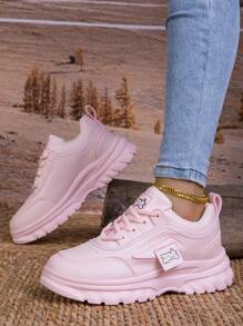 Giày thể thao Chunky Thiết kế dành cho nữ Giày thể thao Chunky trắng, Giày thể thao thông thường có đế Sneaker, Giày nhẹ phù hợp với mọi loại giày có đế dày - Hồng - Xem 2
