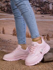 Giày thể thao Chunky Thiết kế dành cho nữ Giày thể thao Chunky trắng, Giày thể thao thông thường có đế Sneaker, Giày nhẹ phù hợp với mọi loại giày có đế dày - Hồng - Xem 6
