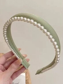 Elegant 1pc Solid Color Thick Faux Pearl Hairband For Women Headband Hair Hoop - Beige - View 6