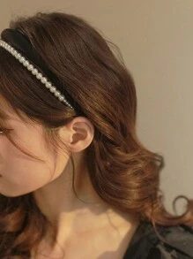 Elegant 1pc Solid Color Thick Faux Pearl Hairband For Women Headband Hair Hoop - Beige - View 9