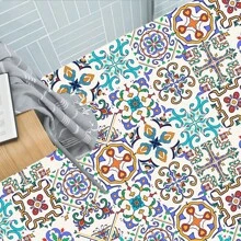 摩洛哥自粘式瓷砖贴花，10 件套花卉印花墙贴，厨房和浴室墙面装饰，防水防油耐高温防水墙纸，适用于客厅装饰、宿舍装饰、返校用品、万圣节装饰 - 彩色 - 查看 5