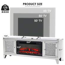 COSVALVE Kệ Tivi Lò Sưởi, Kệ Tivi Màu Bạc Có Gương Cho Tivi 65 Inch, Giá Tivi Cao Trung Tâm Giải Trí Có Kho, Bàn Console Tivi Cho Phòng Khách, Phòng Chơi Game (Không Cần Lắp Ráp) - Bạc - Xem 2