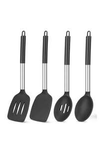 Silicone Kitchen Cooking Utensil Set, 43 Pcs Spatula Set With Stainless Steel Handle, Non-Stick Heat Resistant - Best Cookware Set-(Black) - Black - View 14