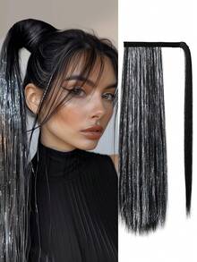 Bạc Điểm Nổi Bật Đen Dài Thẳng 24 Inch Đuôi Ngựa Tổng Hợp Làm Tóc Hàng Ngày Tơ Tơ Nhập Khẩu Thời Gian Tiệc Buổi Hòa Nhạc Lễ Kỷ Niệm - Màu dương cầm - Xem 1