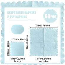 60 件 9.84 * 9.84 英寸一次性浅蓝色不对称边缘餐巾，宴会装饰产品，婚礼，家庭聚会，餐厅装饰纸 - 淺藍色 - 查看 2