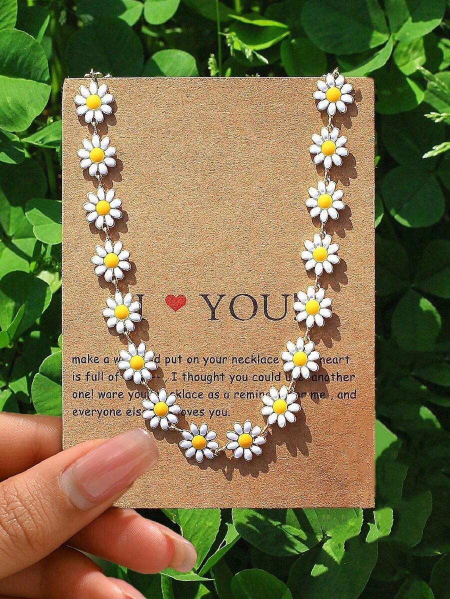 1 件可定制长度手工雏菊花项链，休闲日常佩戴锁骨链项链配多巴胺吊饰情人节 - 太陽花 - 查看 1