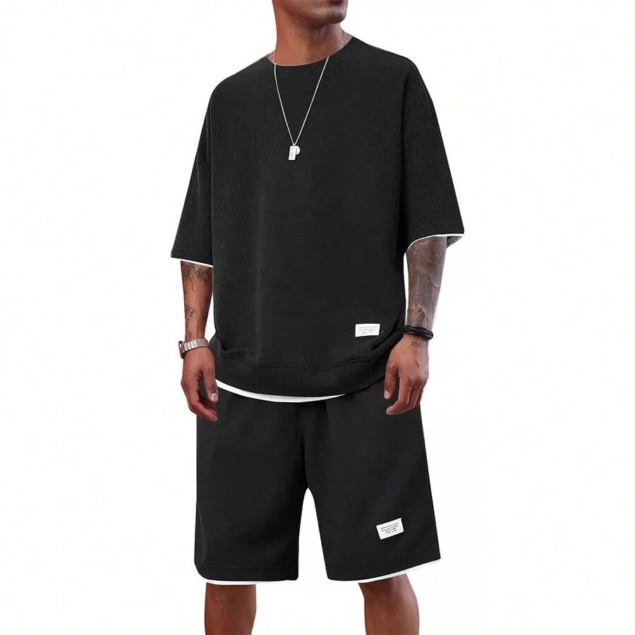 Men T-Shirt Co-Ords - Black - View 1