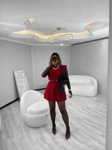 Women Sweater Vests - 紅色 - 查看 3