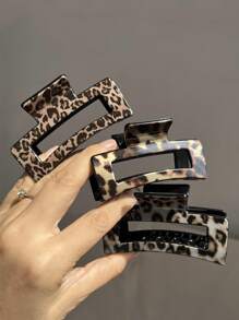 3pcs New Leopard Print Hair Claw Clip, European And American Fashion Square Hair Clip, Suitable For Making Chinese Bun Or Ponytail Hairstyles Hair Clips Hair Jaw Clip Hair Clamps Hair Clutch Clip Fall Winter Hair Accessories For Women For Vacation Outfits Woman Flower Hair Clip - Multicolor - View 3