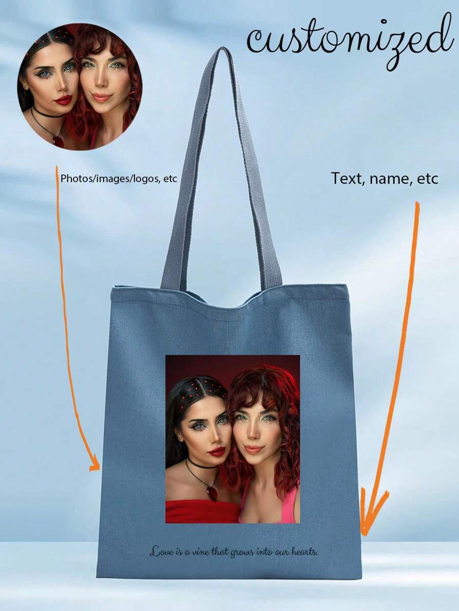 1个可定制可折叠帆布手提袋，轻便休闲购物袋，可定制为纪念品、派对装饰，独特简约时尚，可折叠手提包，适合情人节、万圣节、圣诞节、生日礼物