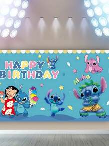 Decoraciones de fiesta de cumpleaños de Stitch, telón de fondo de 5x3 pies con letrero de 'Feliz cumpleaños' y Banner de Aloha Hawaiiano para un fondo de fiesta tropical en la playa o verano - Multicolor - Ver 14