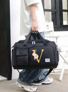 Borsa da viaggio multifunzionale in stile alla moda, in tessuto Oxford, di grande capacità, colore nero, adatta per vacanze, viaggi, fitness, palestra, università, con scomparti separati per riporre le scarpe, con tasche casuali, accessori e materiale scolastico